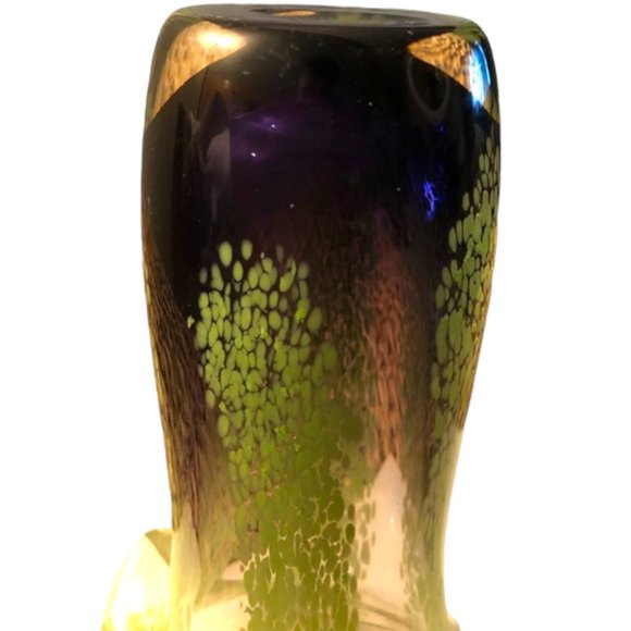 MURANO-STYLE Vtg Heavy Art Glass Vase Purple Clear Green MCM Contemporary - Picture 9 of 10